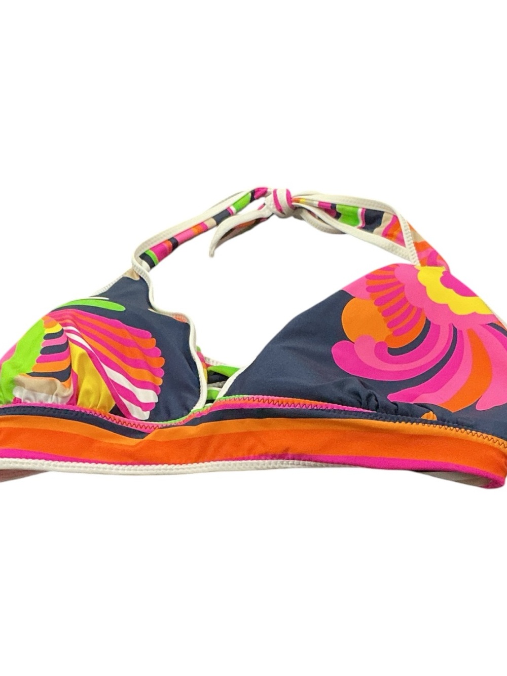 Trina Turk Vibrant Stripe & Floral Halter Bikini Top - Pink Orange Green Navy